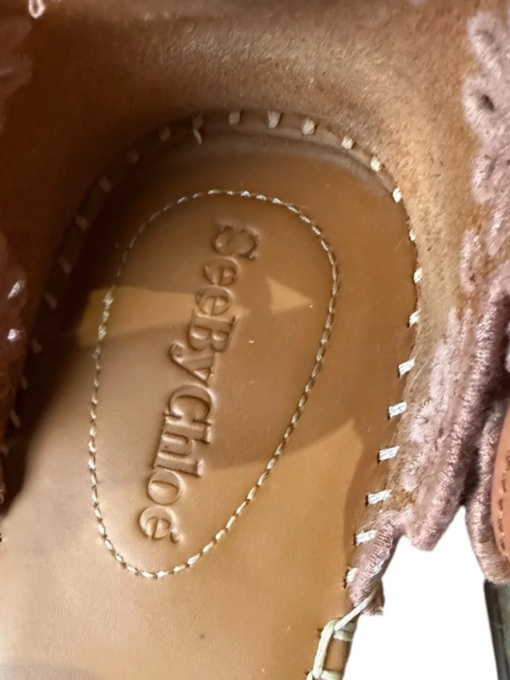 SEE BY CHLOE Glyn Scallop Wedge Espadrille Pink Calf Suede 38 7.5